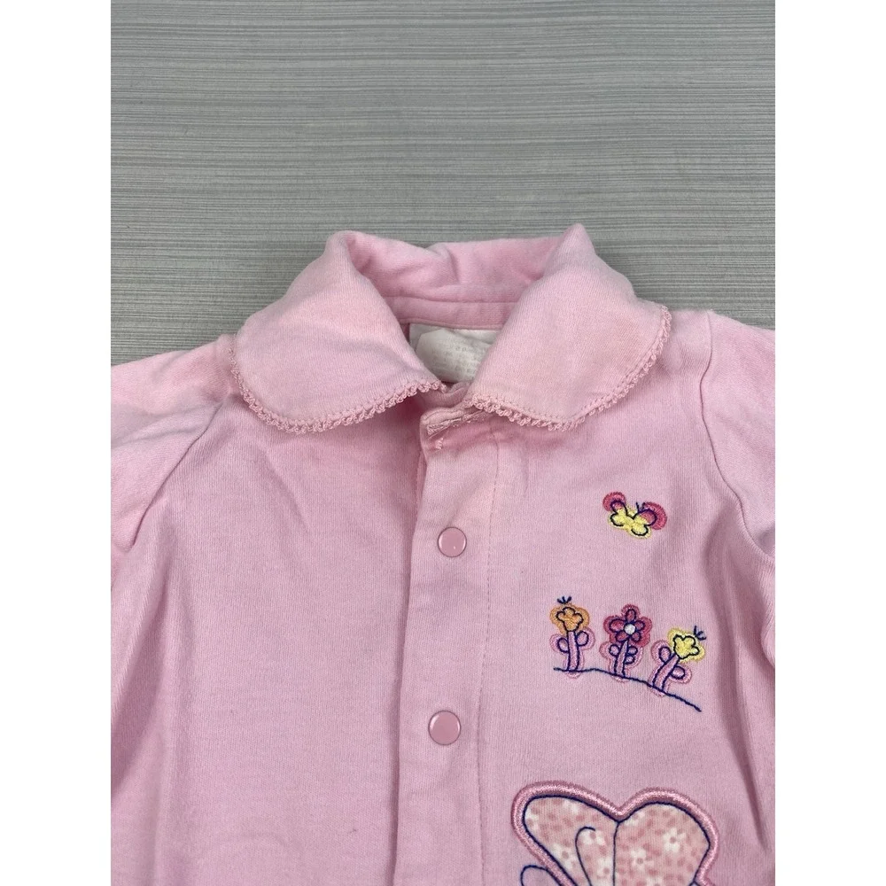 Vintage Carter's Pink Embroidered Butterfly Footie Pajamas Size 0-3‎ Months